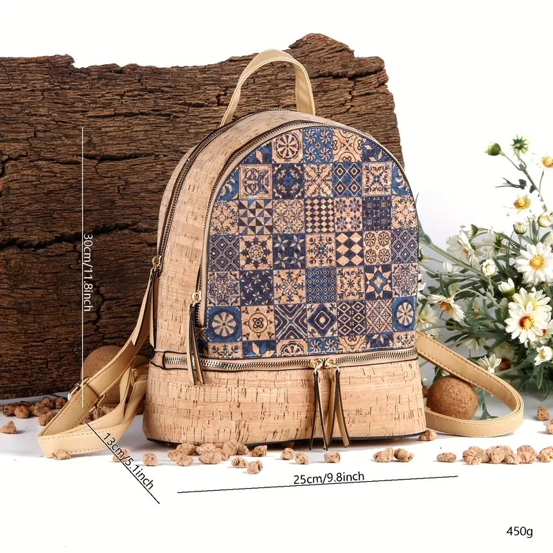 2024 New Woodgrain Environmental Protection Print Art Foldable Storage Zipper Backpack_voghion.com