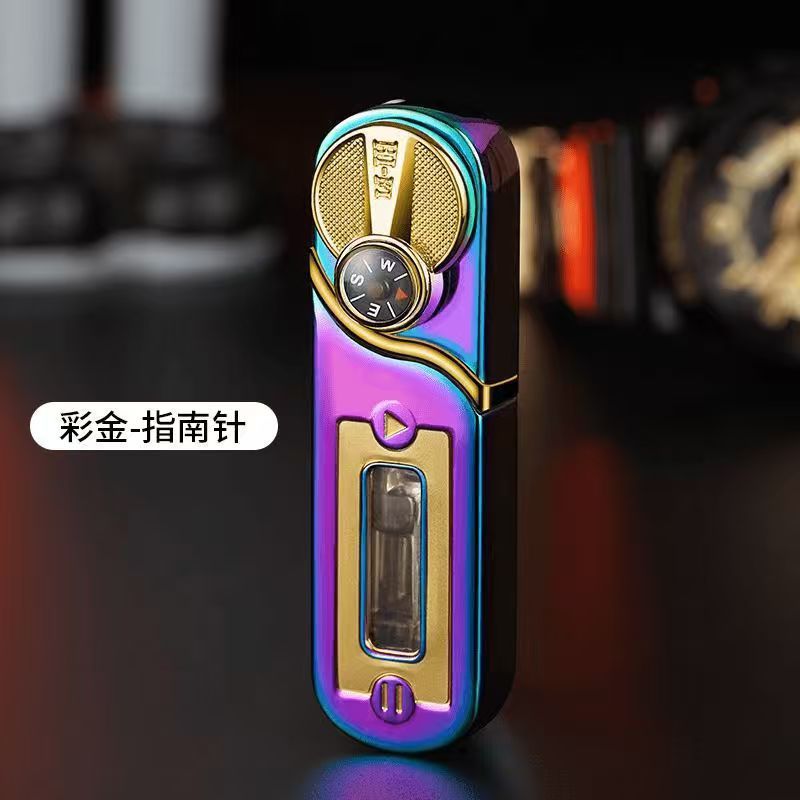 JW201防风直冲摇臂充气打火机指南针透明气仓打火机批发独立包装|undefined