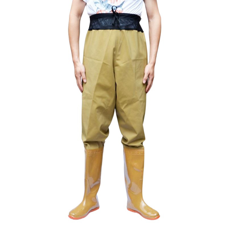 Waterproof Waist Water Pants Water Pants Half-length Fish Catch Men's Rain Pants with Rain Shoes Fork Reservoir Jumpsuit