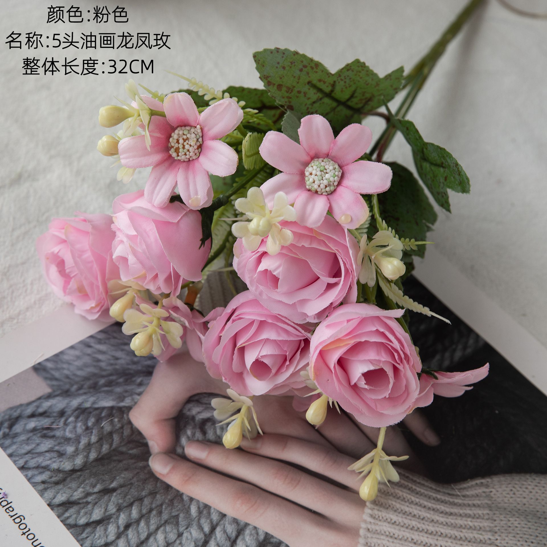 Ramo de rosas, fabricante de flores artificiales, flores falsas, plantas verdes, decoración de bodas, manualidades, flores artificiales portátiles al por mayor para exportación.