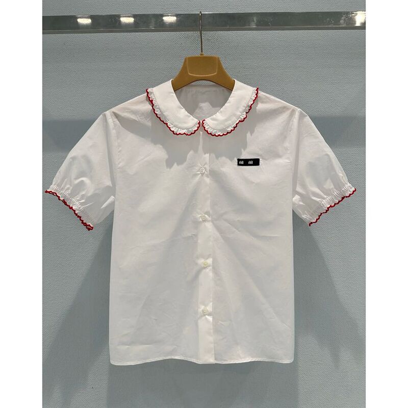 Shenzhen Nanyou Beautiful Girl Red Lace Doll Collar Short-Sleeved Shirt 26Ss Buttoned Puff Sleeve Top Xy5281 Shenzhen Nanyou Beautiful Girl Red Lace Doll Collar Short-Sleeved Shirt 26Ss Buttoned Puff Sleeve Top Xy5281