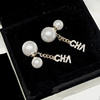 Small earrings with letters from pearl, design silver needle, Chanel style, trend of season