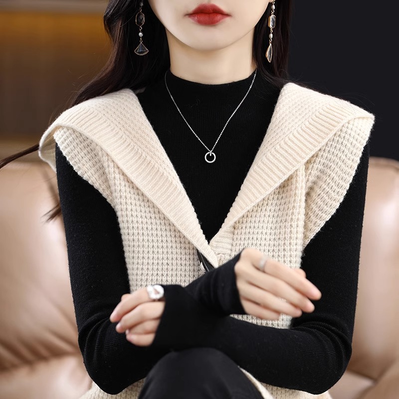 Medio-longitud suéter abrigo para mujer 2024 nuevo Estilo Chaleco primavera y otoño moda con Capucha de punto cardigan chal ropa exterior image 4