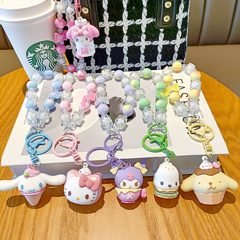 Брелок-брелок Sanrio, милая мини-фигура-подвеска для ключей и телефона, акриловый бусинный талисман