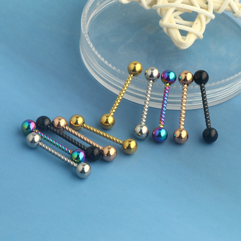 Twisted Tongue Nail Nipple Ring Stainless Steel Barbell Oral Piercing Jewelry Black Color detail image 9