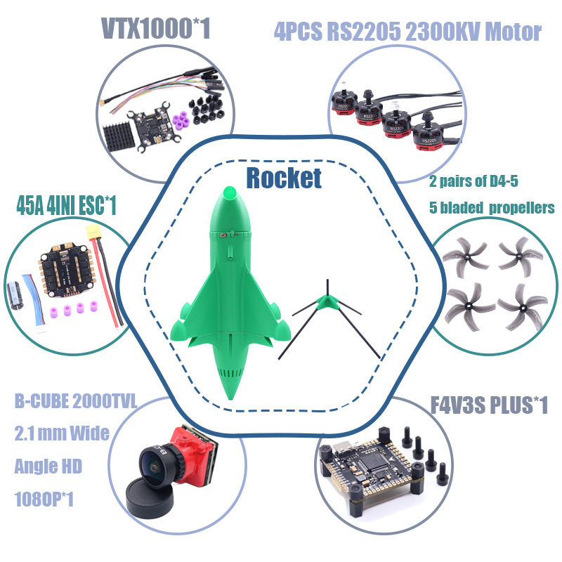 Bobox Plus Package Orange/Green/Black Rocket 5inch Drone Kit Carbon Fiber Quadcopter