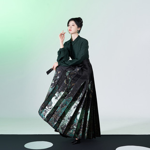 Qingyu Original Ming-Style Han Dynasty Half Turtleneck Shirt Top Imitation Makeup Flower Horse Face Skirt Suit 2024 New Style