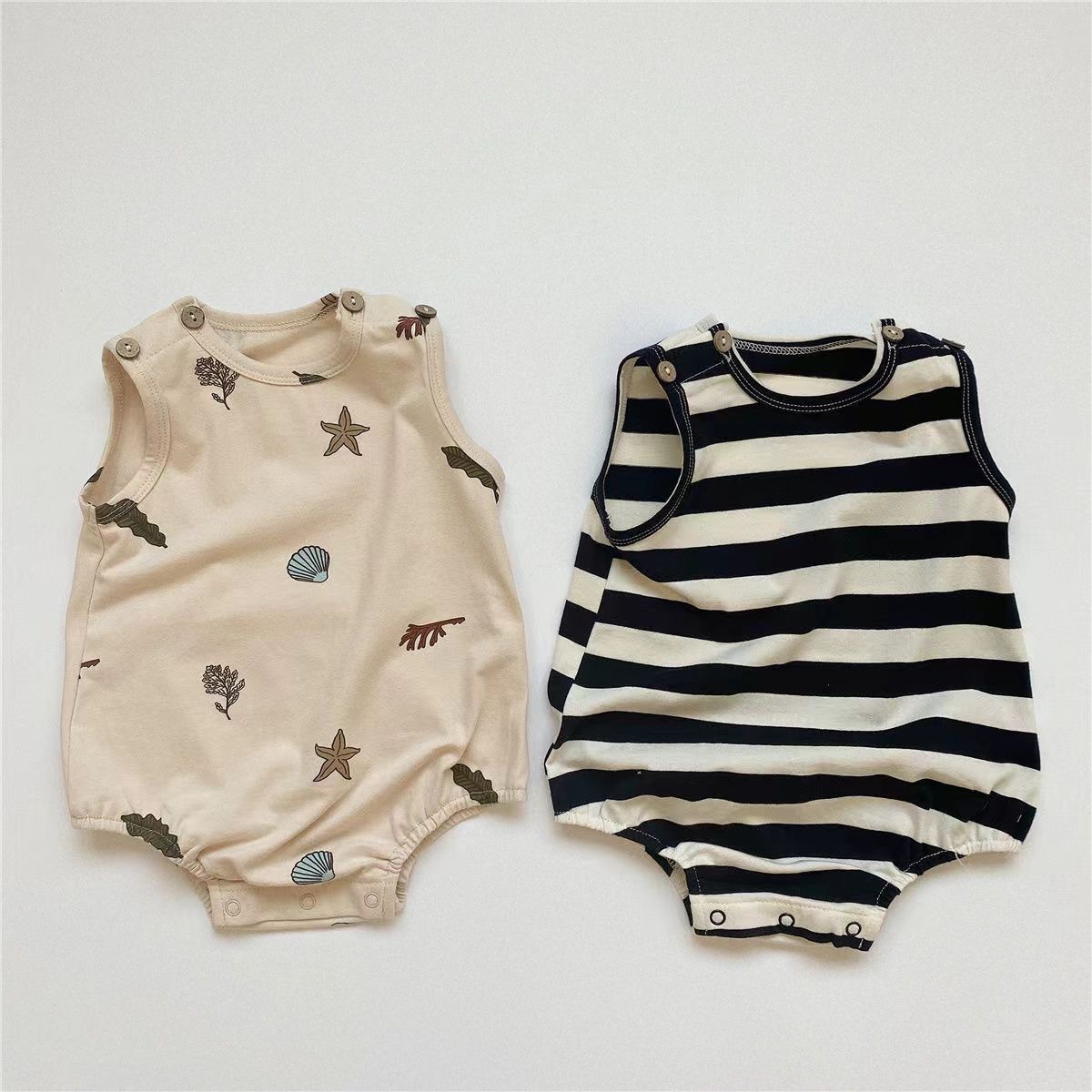 Children's Clothing Baby Summer Sleeveless Romper Jumpsuit 2025 Summer Full Print Striped Romper Trendy