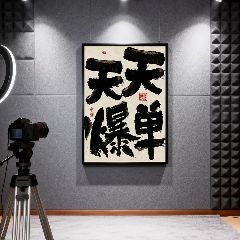 创意发财天天爆单书法挂画直播间开业办公室字画公司文化墙装饰画