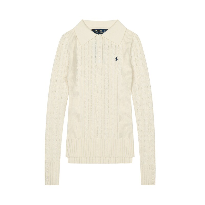 拉夫劳伦 Ralph Lauren 翻领麻花纯色基础小马刺绣logo女神款毛衣|undefined