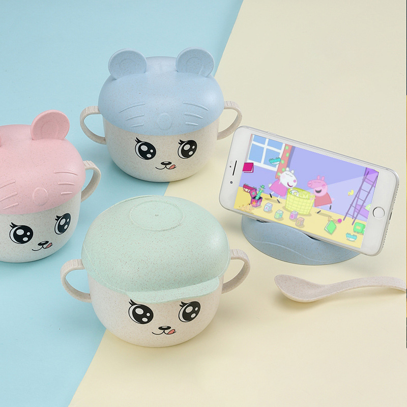 Wheat straw children's tableware set creative cartoon children's complementary Rice Bowl Spoon promotional gifts custom logo Wheat straw children's tableware set creative cartoon children's complementary Rice Bowl Spoon promotional gifts custom logo