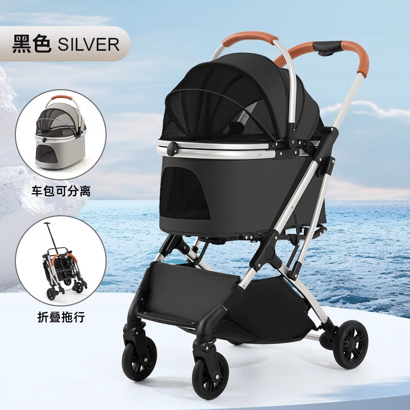 Carrito Plegable para Mascotas de Metal, Desmontable y Ligero para Paseo