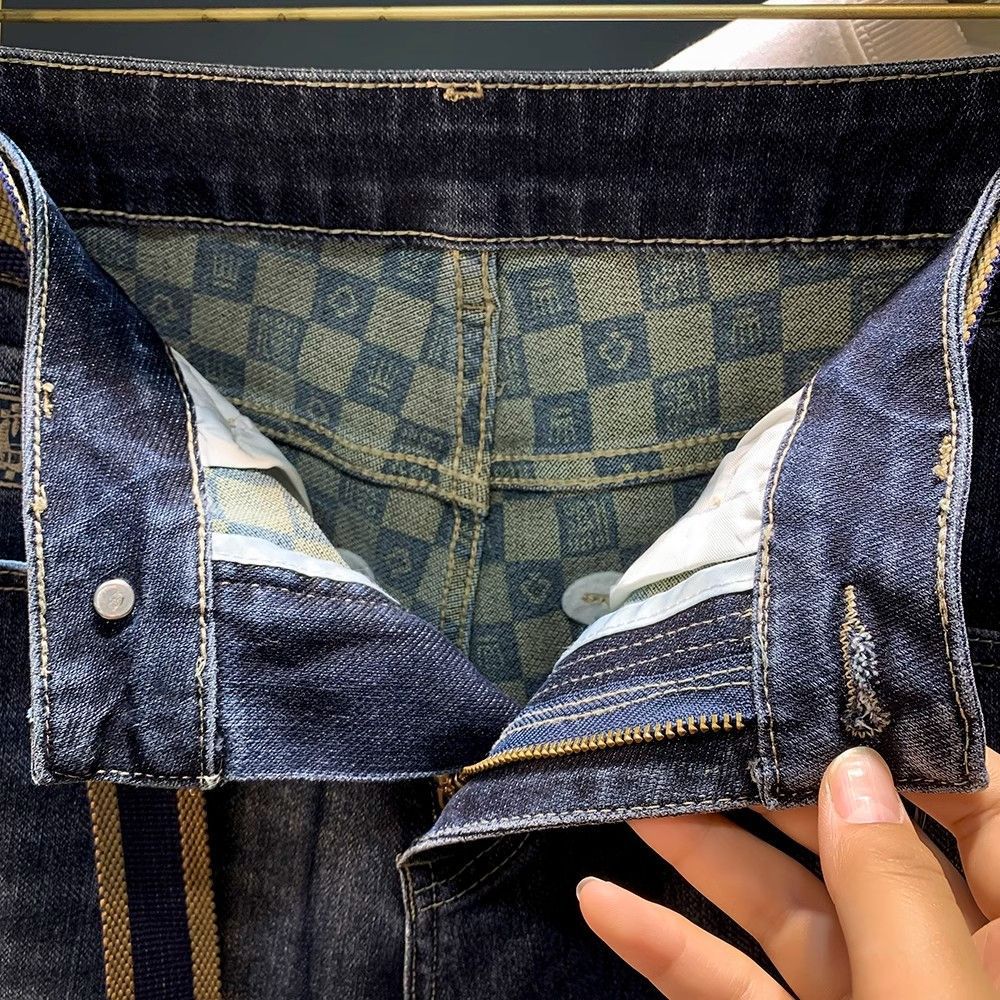 2024 Spring Jeans Men's Korean Edition Trendy Embroidery Fit Slim Straight Leg Fashion Versatile Casual Pants_mkmklike.com