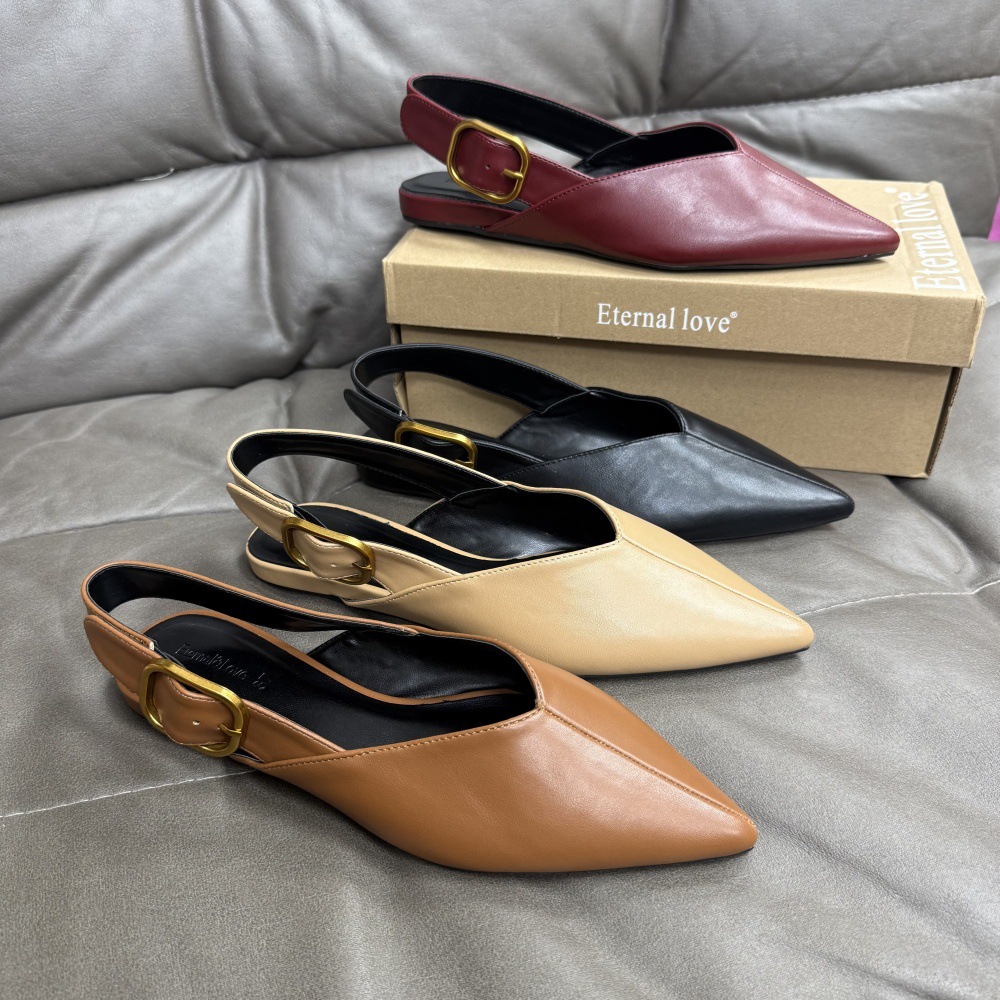 French Style High-End Commuting Buckle Flat-Soled Fashionable Leather Women's Shoes