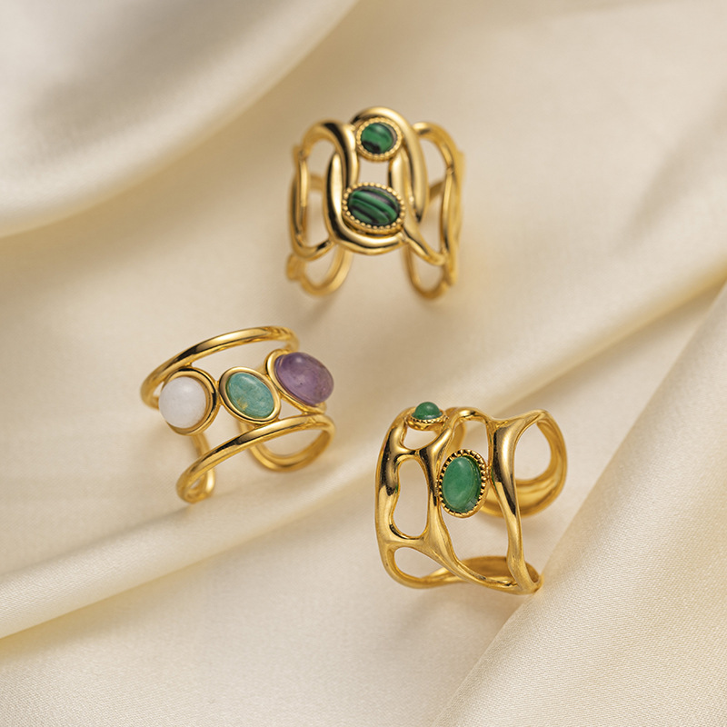 Taena anillo de acero inoxidable europeo y americano diseño de nicho femenino galvanoplastia 18k oro de alta retención de color anillo de acero de titanio anillo de viento ins