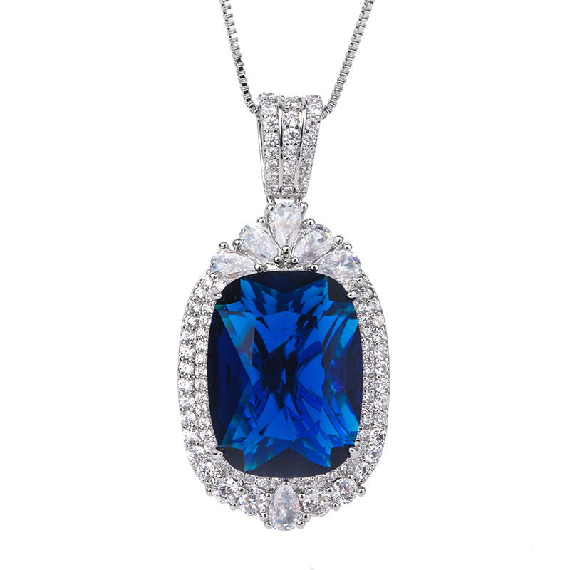 Zhuang sheng joyería cobre inferior chapado en oro imitación abuela verde azul tesoro rectangular grasa 15*20 elegante collar colgante de lujo