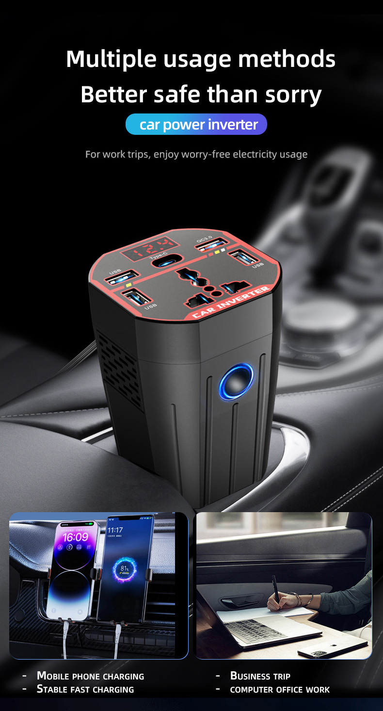 Ac Car Charger 12V24V to 220V High-Power Inverter Car Power Supply Cigarette Lighter Converter