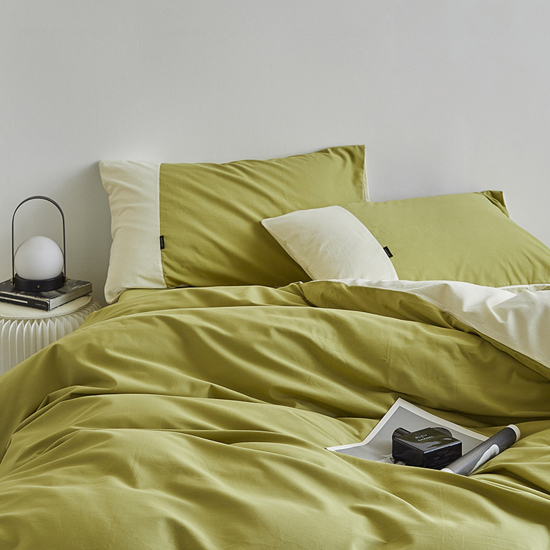 Pure Class A Brushed Color-blocked Set, Pure Cotton Duvet Cover, Bed Fitted Sheet, Thickened Bedding Four-piece Set_voghion.com