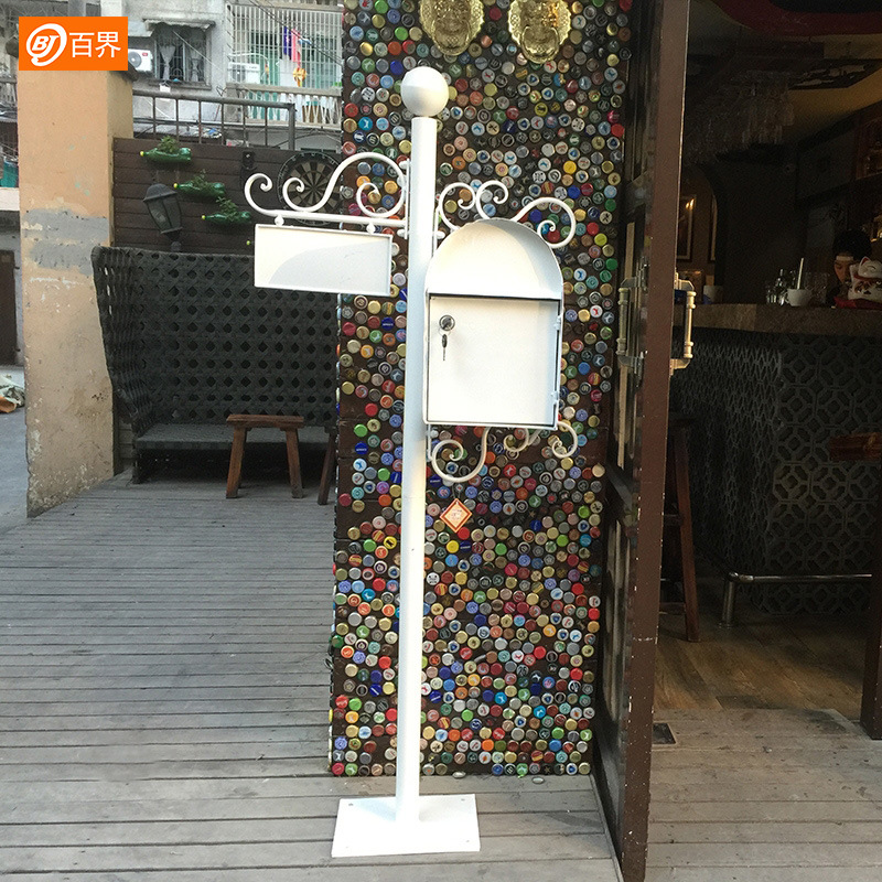 百界美式复古铁艺信箱落地带锁邮筒室外防雨信报箱别墅邮箱装饰品