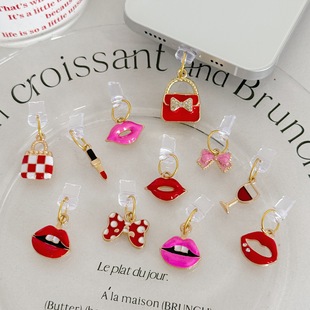 Personalized Red Lip Lipstick Series Mobile Phone Dust Plug Pendant Jewelry Suitable for Apple Huawei Android Charging Port