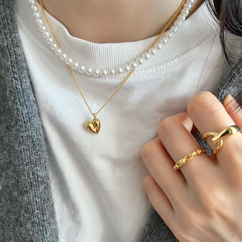 8g Weight 18K Gold Plated Plating Material Pendant Necklace Classification 925 Sterling Silver Wheat Chain Plating Heart Shape Pendant Necklace