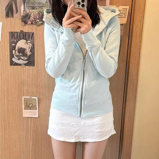 Lulu's Same Style Scuba Slim Waist Slimming Look Sweatshirt Sports Casual Fleece-Lined Warm Full Zipper Hooded Jacket