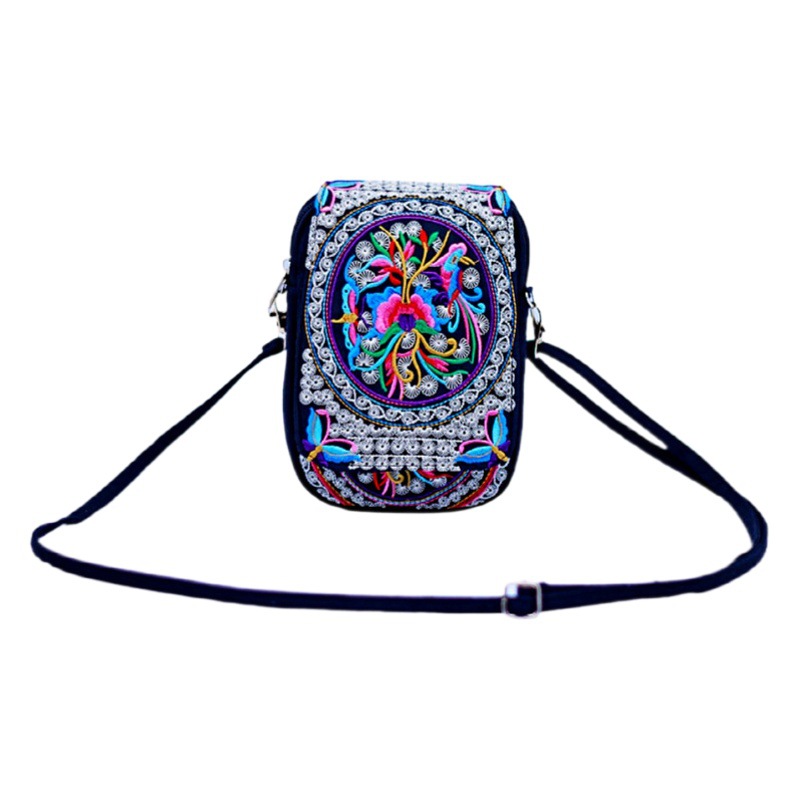 Suministro transfronterizo Yunnan estilo étnico de doble capa Flip bolso bordado mini bolso monedero bolso del teléfono móvil