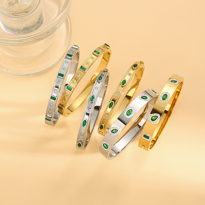 Bangle Classification IG Style Shiny Geometric Titanium Steel Gem Zircon Bangle In Bulk