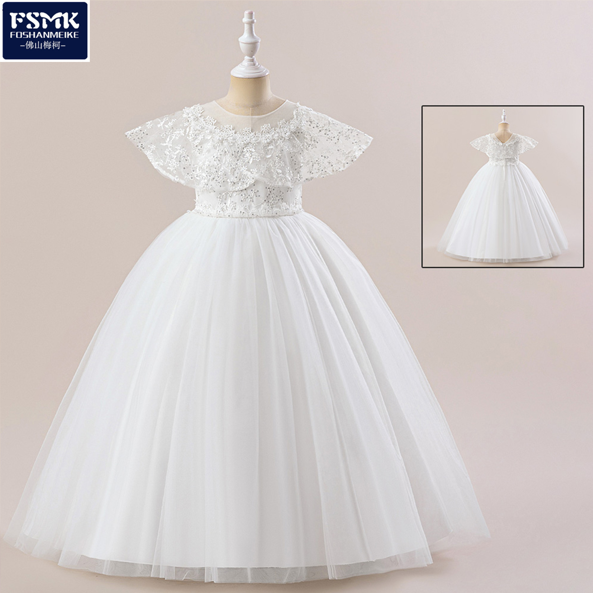 Europa y los Estados Unidos nuevos vestidos blancos vestidos de noche para niños vestidos de cumpleaños pantalones de tela de banda princesa vestidos de boda vestidos