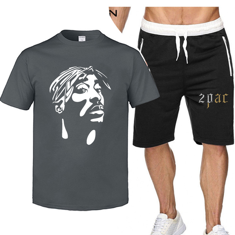 短袖男T恤套装摇滚欧美经典乐队说唱2Pac 图帕克 嘻哈纪念服夏季