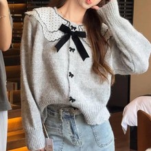 设计感娃娃领开衫毛衣女2024秋冬新款甜美减龄慵懒风长袖针织上衣