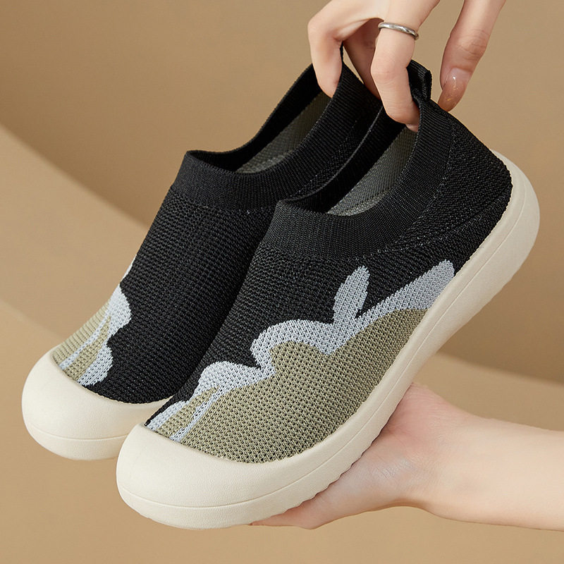 Giày lười nữ mũi tròn vải dệt kim thoáng khí đế mềm, đế cao 2 cm — K69 Giày nữ dệt bay - Trắng [Hộp], K69 Giày nữ dệt bay - Đen [Hộp], K69 Giày nữ dệt flyknit - màu be [hộp]