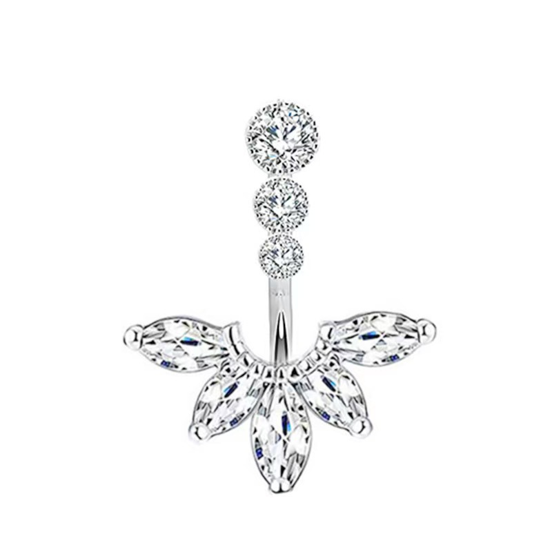 Zircon Belly Button Ring Dangle Piercing Jewelry - White Gold Tone Copper, Sparkle Navel Ring for Women detail image 8