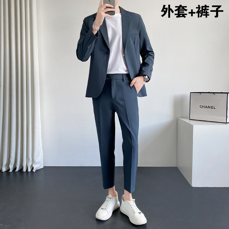 블루 앤 그레이 투피스 수트(탑+바지)