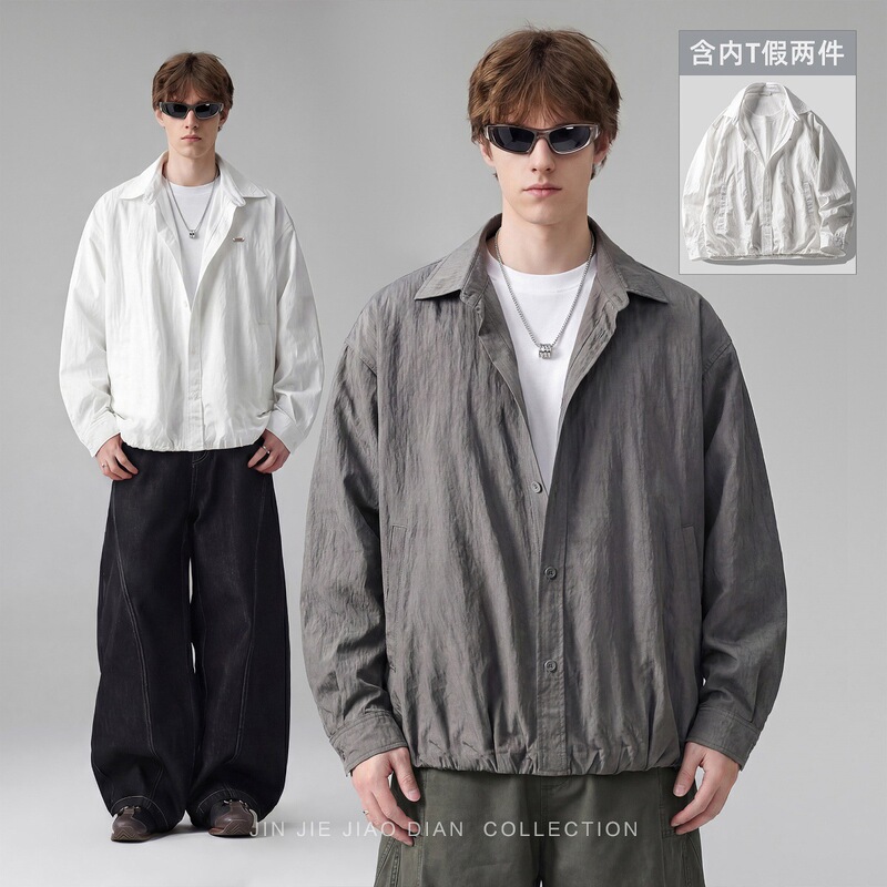 2026 Burlington High-End Custom-Made Jacket with Inner Half-T-Shirt Style, Faux Two-Piece Short Shirt-Style Jacket for Men, Loose Casual Jacket 2026 Burlington High-End Custom-Made Jacket with Inner Half-T-Shirt Style, Faux Two-Piece Short Shirt-Style Jacket for Men, Loose Casual Jacket