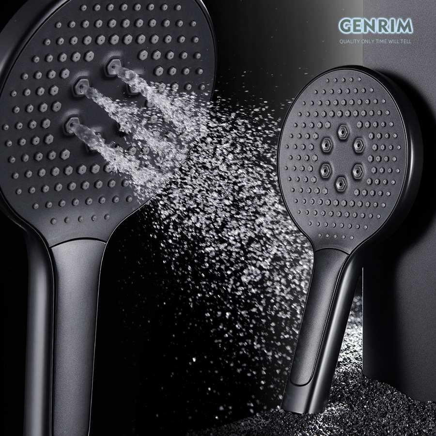 Cross-Border Black Hand Shower Head 3-Speed Push Button Massage Bubble Pressurized Shower Head Open Flat Wholesale
