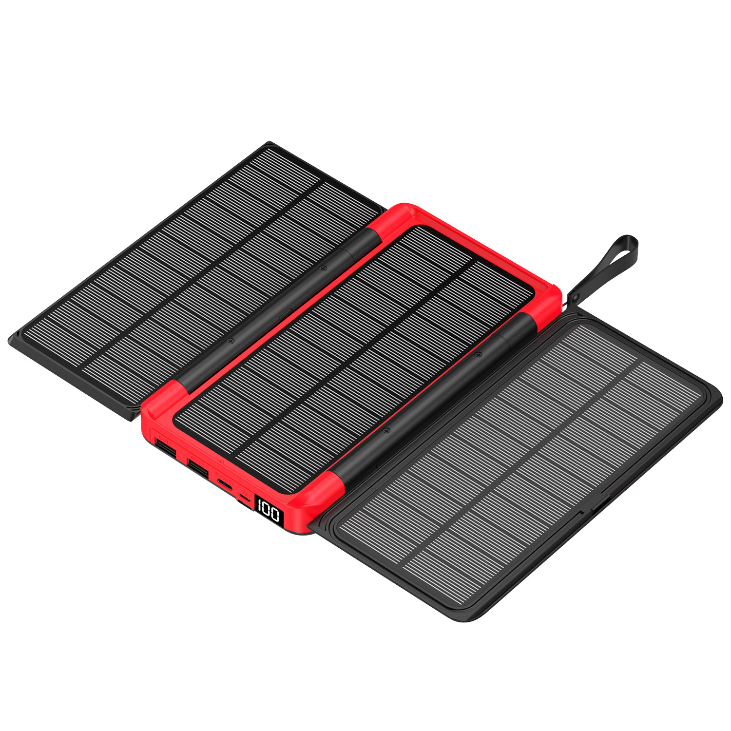 20000mAh Solar Power Bank With Wireless Charging, LED Flashlight & Digital Display - Compact & Portable For Outdoor Travel, Camping, Emergency_voghion.com