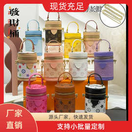 新款迷你老花发财桶包潮时尚百搭斜挎包高级感爆款单肩包对碰跨境