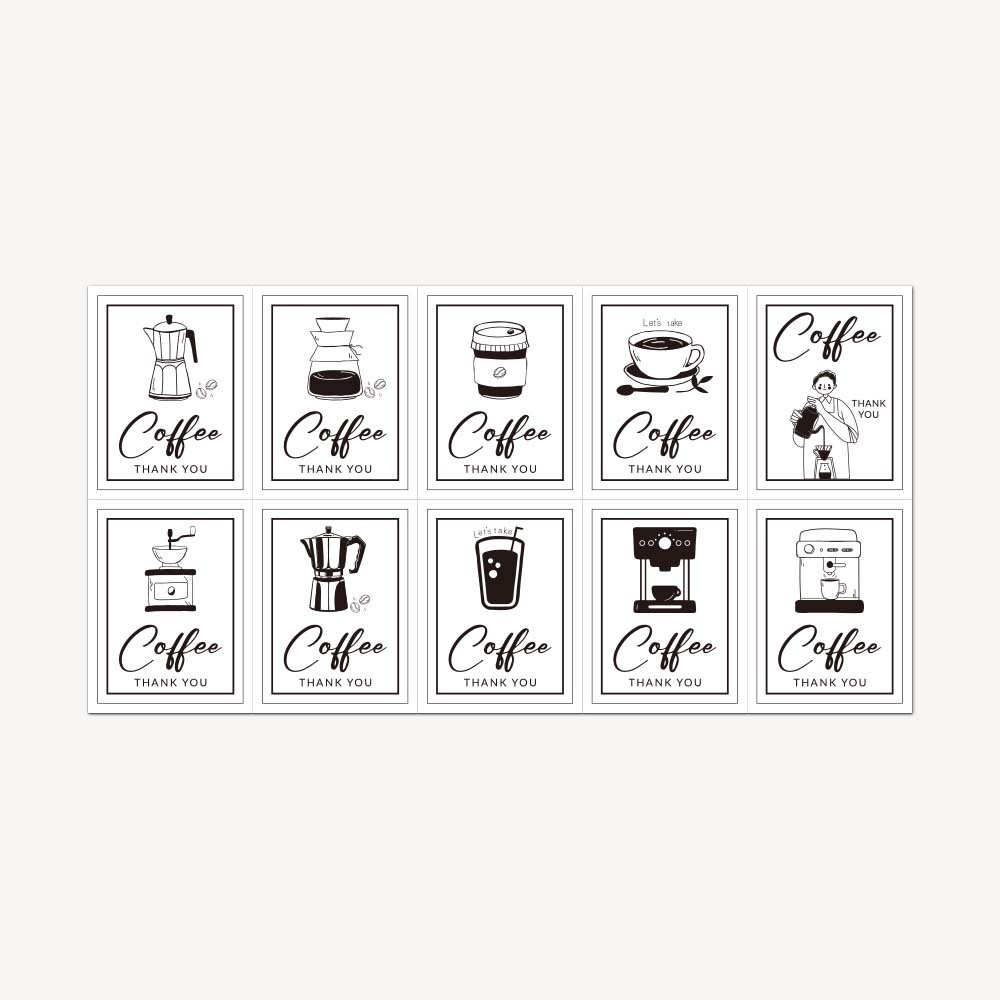 En stock al por mayor 100 unids/pack taza de café rectangular blanco y negro pegatinas caja de regalo pegatinas autoadhesivas pegatinas de embalaje