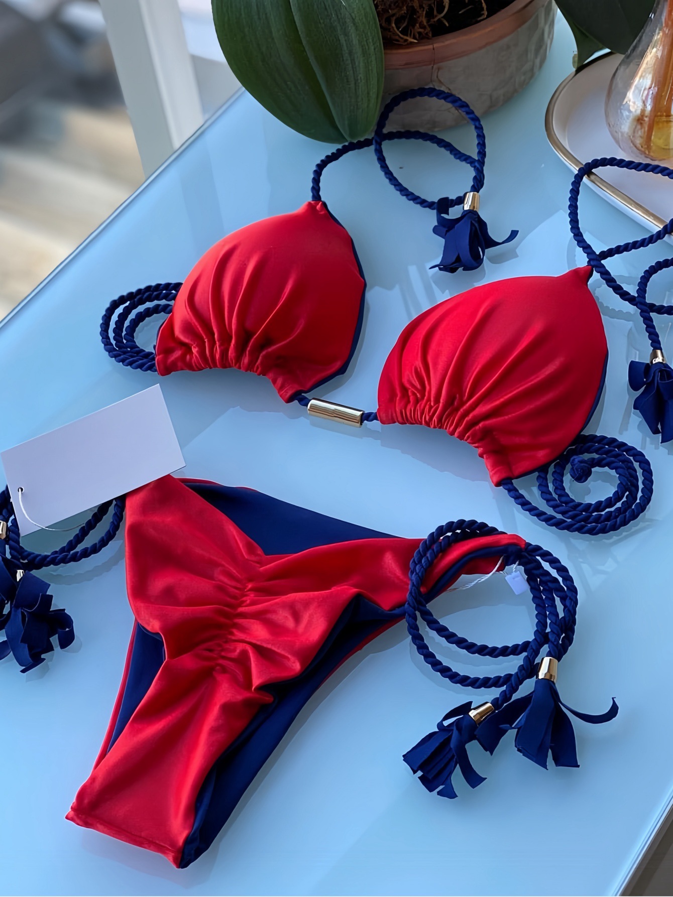 2025 Backless Braided Bikini Triangle Swimsuit Multi-Color Sexy Style Vacation Suit European And American Fashion Polyester_voghion.com