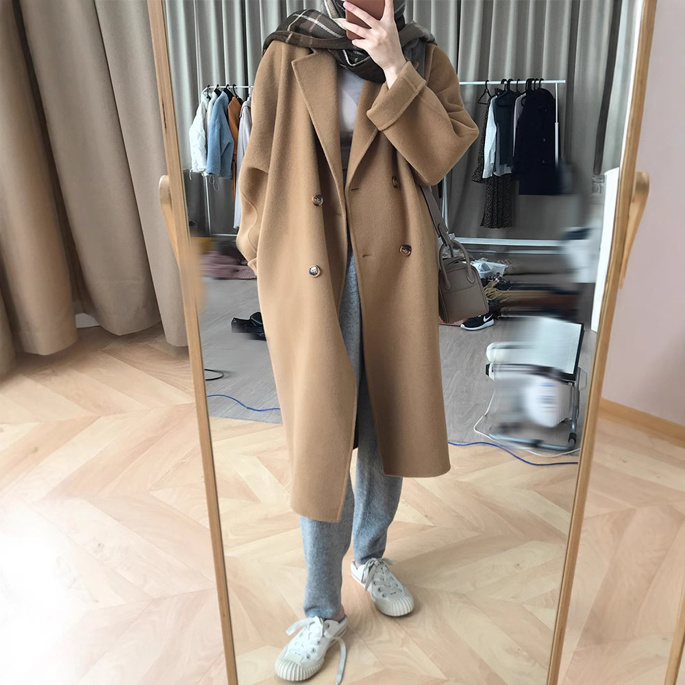 Abrigo de Lana de Doble Cara para Mujer con Doble Botonadura Manga Larga para Invierno