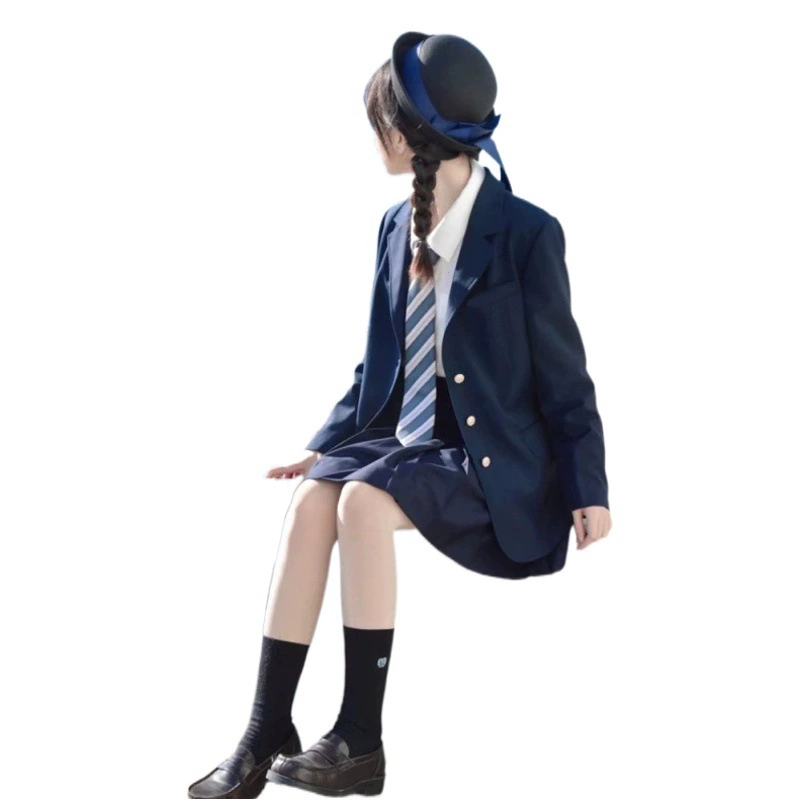 Оригинальный комплект в темно-синем цвете, японский школьный стиль, костюм с клетчатой юбкой и рубашкой, униформа JK, комплект из трех предметов для женщин.