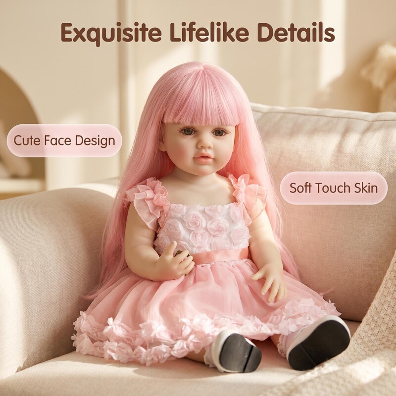 22-Inch Wig Set with Long Pink Hair Betty Realistic Reborn Doll Companion, Ideal Holiday Gift for Children