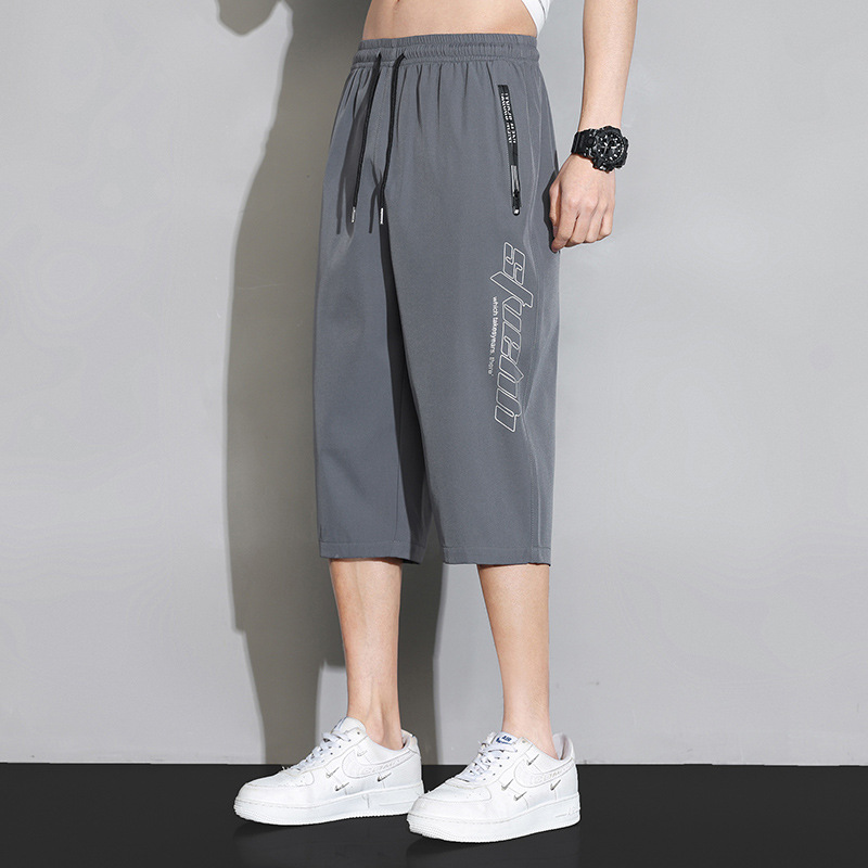 Hielo 7 pantalones para hombres de verano delgado cinturón suelto pie rápido seco 7 pantalones cortos casuales primavera y otoño fábrica al por mayor