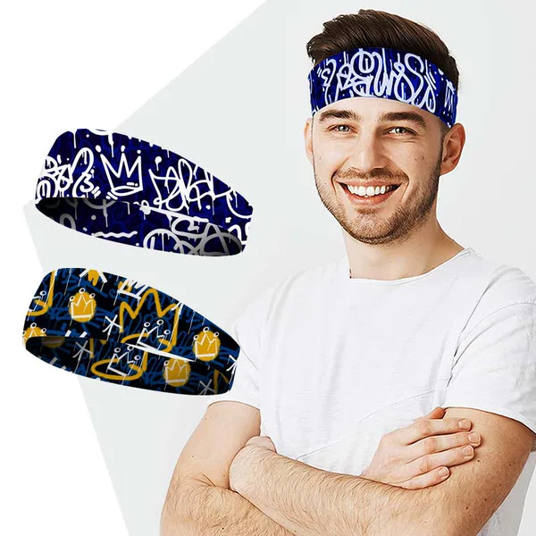Cross-border Men's Sports Hair Band Graffiti Punk Style Wide Edition Hair Band Hair Band Yoga Hair Band Sweat-absorbent Riding Hair Band