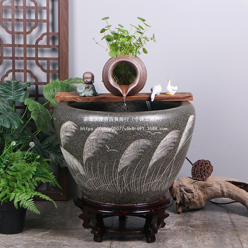 景德镇陶瓷金鱼缸阳台办公室客厅流水摆件水缸过滤庭院大缸养鱼盆