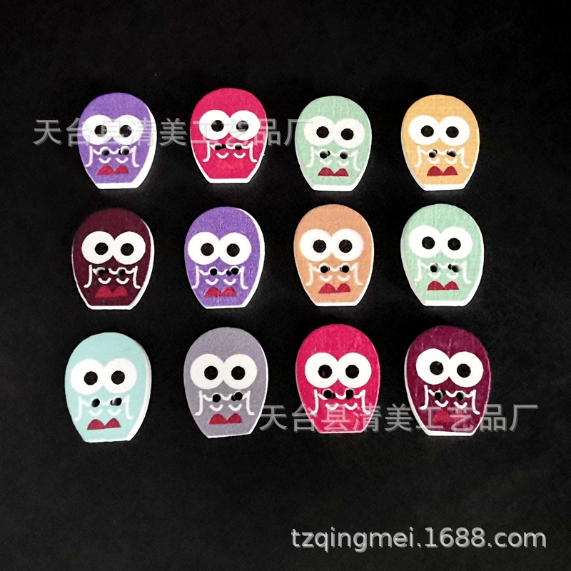 Botón de búho de dibujos animados hermosa decoración forma de búho madera para niños artesanías 50 por paquete