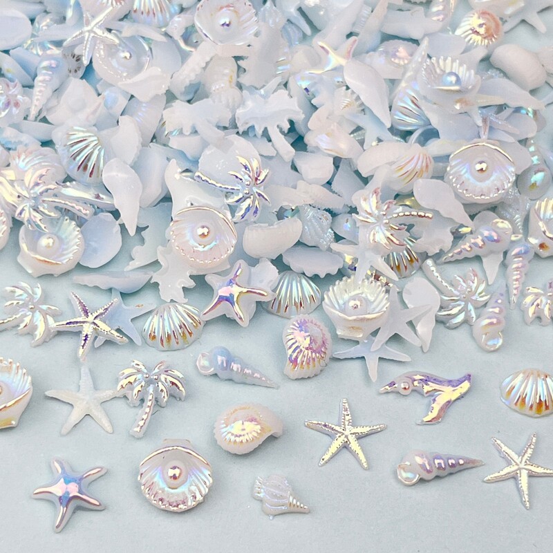 Cross-Border Popular Ocean Series Nail Art Accessories Aurora Blue Shell Conch Fish Tail DIY Phone Case Material Kit