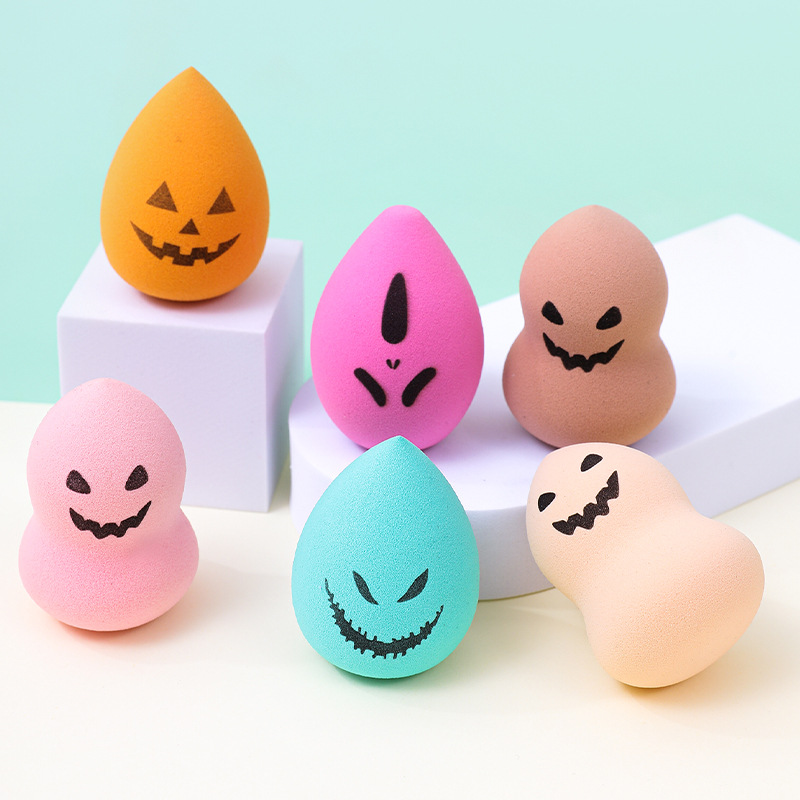 Fábrica personalizada transfronteriza de Halloween huevo de maquillaje polvo de fábrica personalizada gota de agua cortada oblicuamente huevo de esponja de maquillaje sin látex