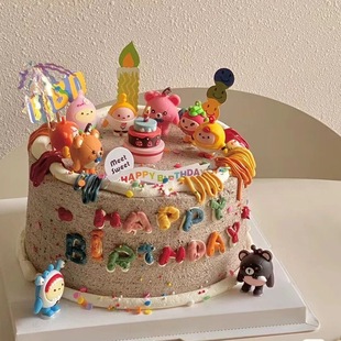 Internet Celebrated Cake Decoration Soft Glue Cartoon Eggs Bear Doll Children's Birthday Dessert Table Dress Up Doll